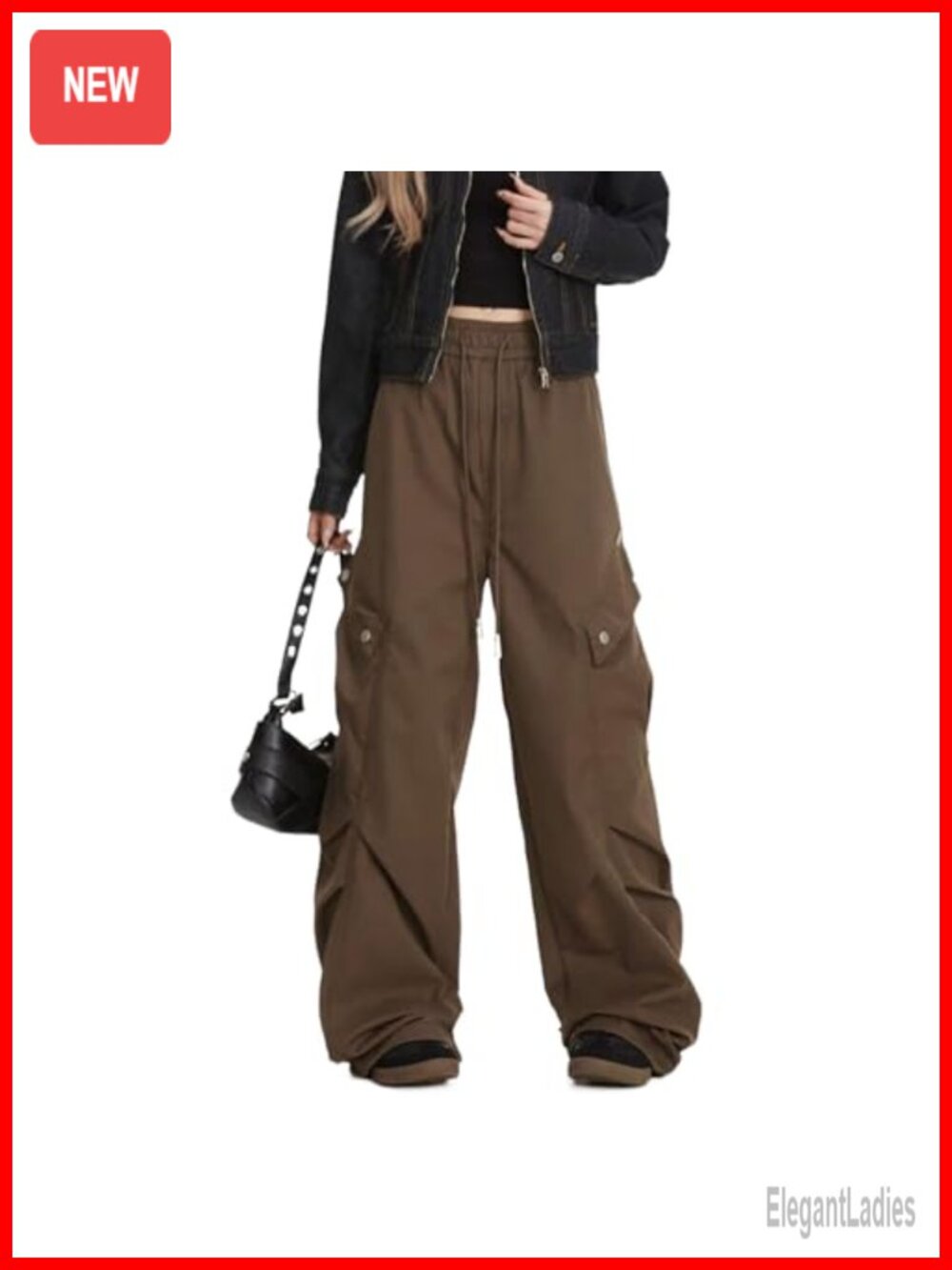 Y2K Baggy Wide Leg Cargo Pants Drawstring Streetwear Pleated
